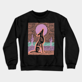 Howling Coyote - Southwestern Desert Linocut Crewneck Sweatshirt