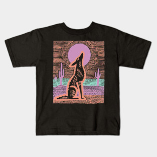 Howling Coyote - Southwestern Desert Linocut Kids T-Shirt