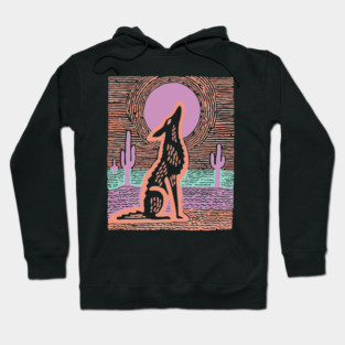 Howling Coyote - Southwestern Desert Linocut Hoodie
