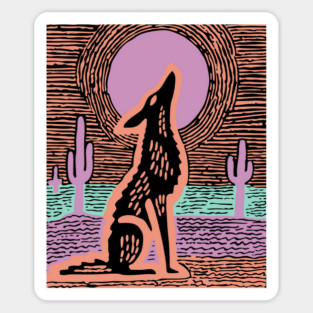 Howling Coyote - Southwestern Desert Linocut Magnet