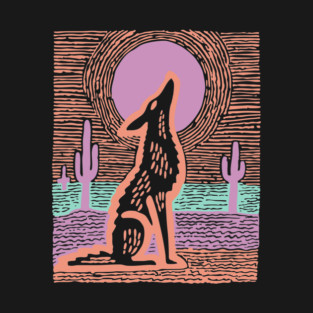 Howling Coyote - Southwestern Desert Linocut T-Shirt
