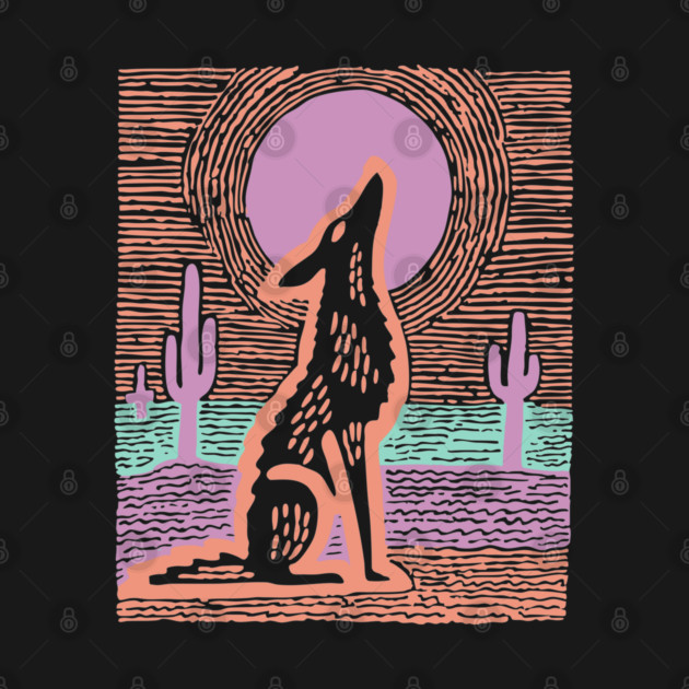 Howling Coyote - Southwestern Desert Linocut by TuncGK