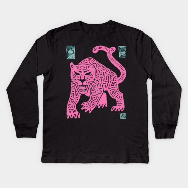 Pink Leopard - Pop Art Big Cat Illustration Kids Long Sleeve T-Shirt by TuncGK