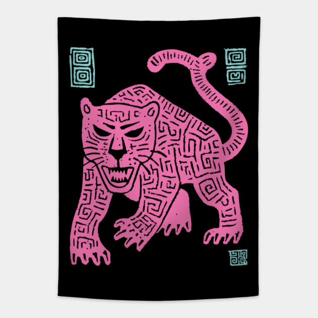 Pink Leopard - Pop Art Big Cat Illustration Tapestry by TuncGK