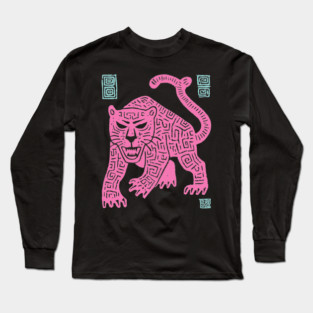 Pink Leopard - Pop Art Big Cat Illustration Long Sleeve T-Shirt