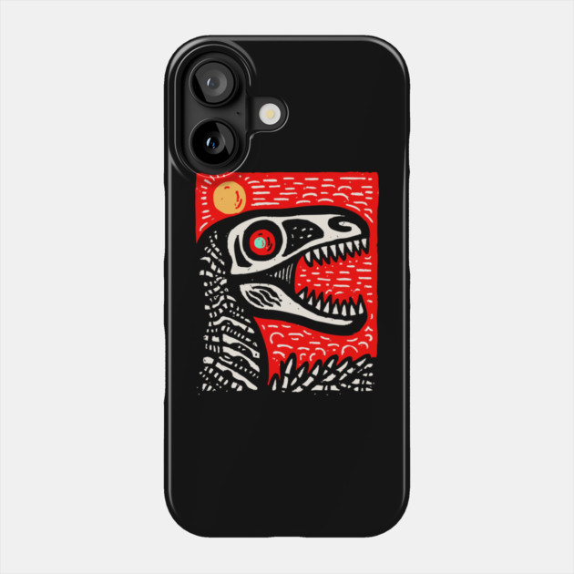 Aggressive T-Rex Skull - Red & Black Linocut Dinosaur Art Phone Case by TuncGK
