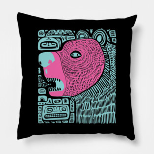 Spirit Bear Totem - Abstract Tribal Art Pillow