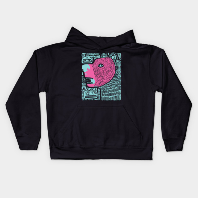 Spirit Bear Totem - Abstract Tribal Art Kids Hoodie by TuncGK