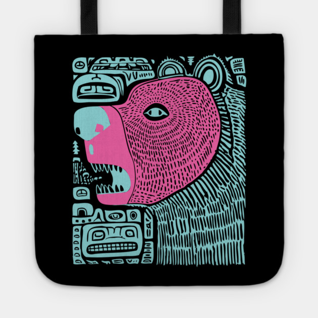 Spirit Bear Totem - Abstract Tribal Art Tote by TuncGK
