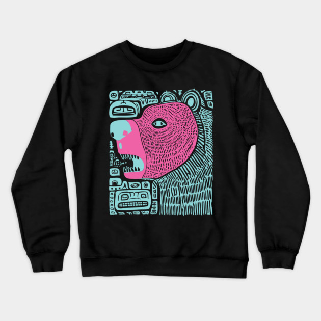 Spirit Bear Totem - Abstract Tribal Art Crewneck Sweatshirt by TuncGK