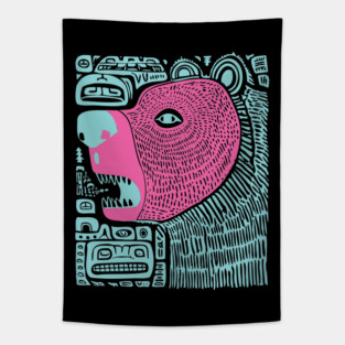 Spirit Bear Totem - Abstract Tribal Art Tapestry