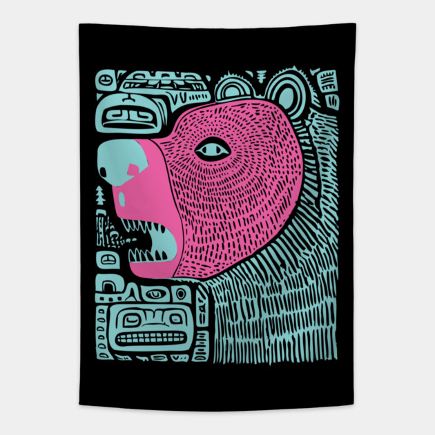 Spirit Bear Totem - Abstract Tribal Art Tapestry by TuncGK
