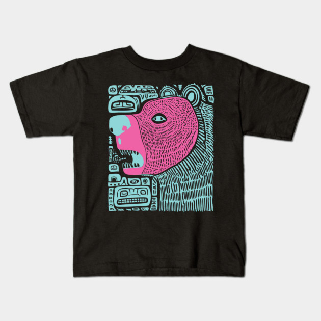 Spirit Bear Totem - Abstract Tribal Art Kids T-Shirt by TuncGK