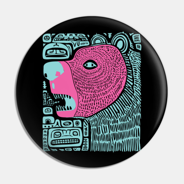 Spirit Bear Totem - Abstract Tribal Art Pin by TuncGK
