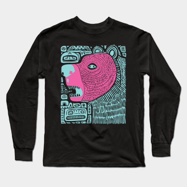 Spirit Bear Totem - Abstract Tribal Art Long Sleeve T-Shirt by TuncGK
