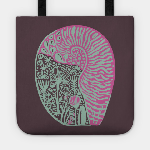 Visionary Nautilus Shell - Sacred Geometry Botanical Art Tote by TuncGK