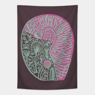 Visionary Nautilus Shell - Sacred Geometry Botanical Art Tapestry
