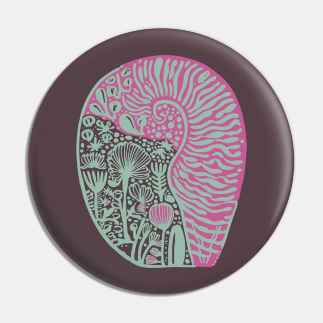 Visionary Nautilus Shell - Sacred Geometry Botanical Art Pin by TuncGK