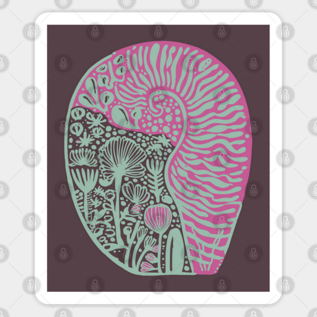 Visionary Nautilus Shell - Sacred Geometry Botanical Art Sticker by TuncGK