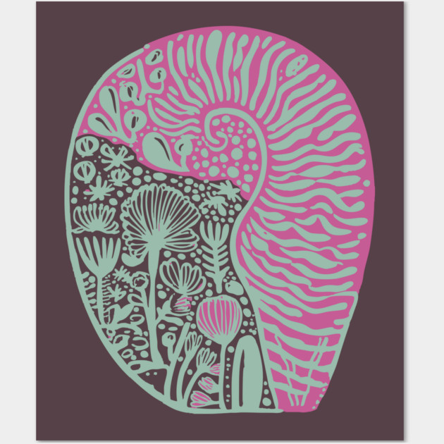 Visionary Nautilus Shell - Sacred Geometry Botanical Art Wall Art by TuncGK