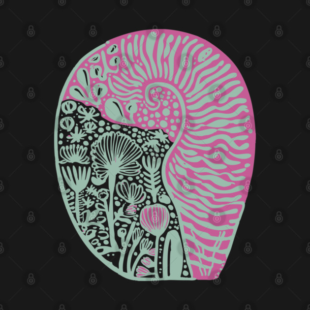 Visionary Nautilus Shell - Sacred Geometry Botanical Art by TuncGK