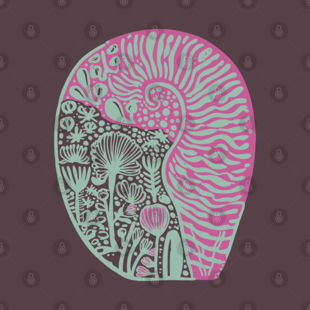 Visionary Nautilus Shell - Sacred Geometry Botanical Art by TuncGK