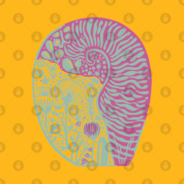 Visionary Nautilus Shell - Sacred Geometry Botanical Art by TuncGK