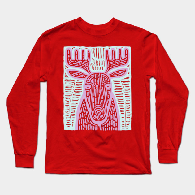 Reindeer Totem - Whimsical Winter Woodland Art Long Sleeve T-Shirt by TuncGK