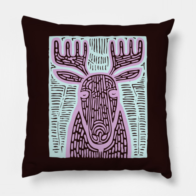 Reindeer Totem - Whimsical Winter Woodland Art Pillow by TuncGK