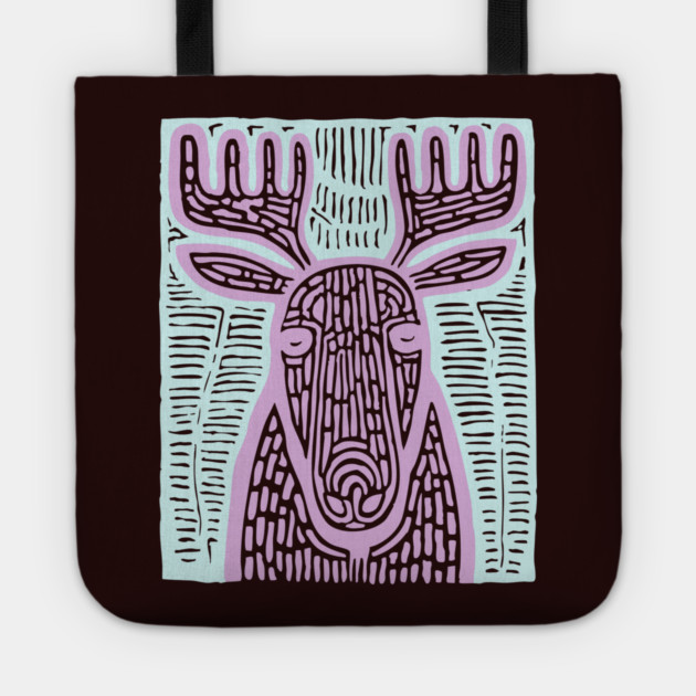 Reindeer Totem - Whimsical Winter Woodland Art Tote by TuncGK