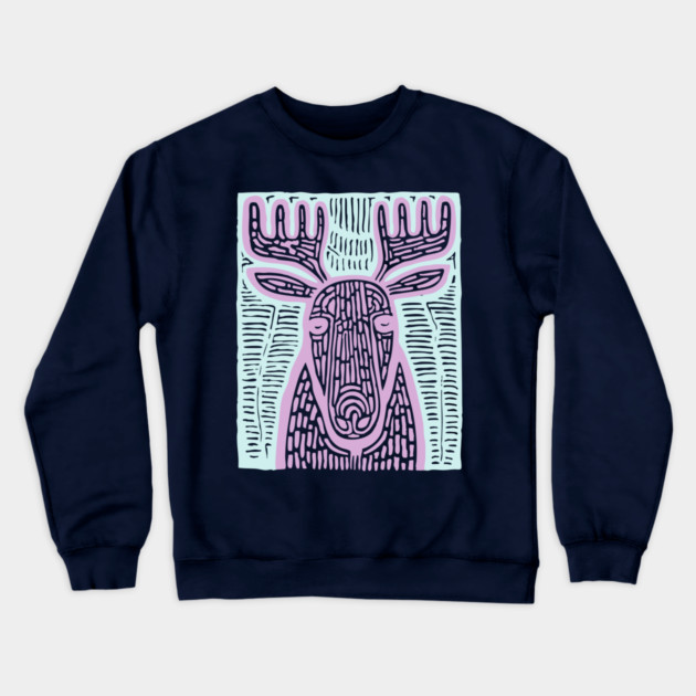 Reindeer Totem - Whimsical Winter Woodland Art Crewneck Sweatshirt by TuncGK