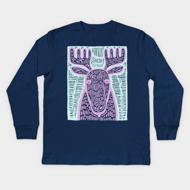 Reindeer Totem - Whimsical Winter Woodland Art Kids Long Sleeve T-Shirt by TuncGK