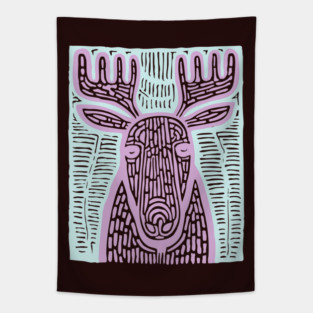 Reindeer Totem - Whimsical Winter Woodland Art Tapestry