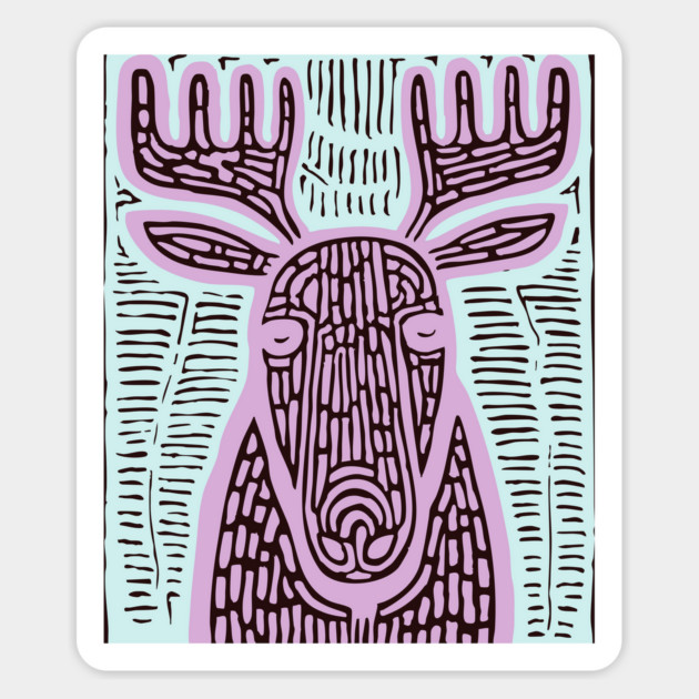 Reindeer Totem - Whimsical Winter Woodland Art Magnet by TuncGK