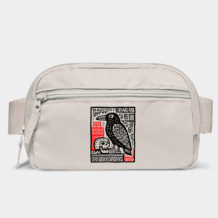 Gothic Raven and Skull - Dark Academia Linocut Print Bag