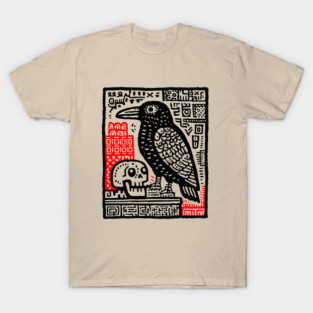 Gothic Raven and Skull - Dark Academia Linocut Print T-Shirt