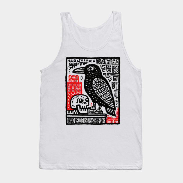 Gothic Raven and Skull - Dark Academia Linocut Print Tank Top by TuncGK