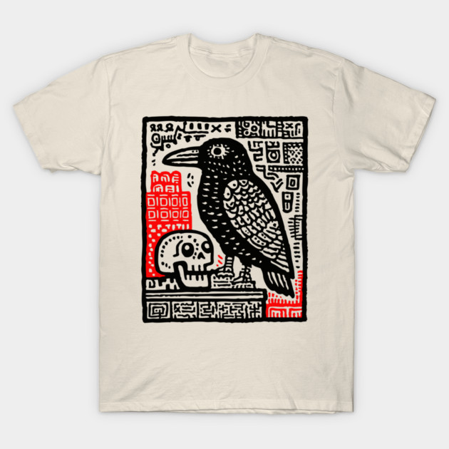 Gothic Raven and Skull - Dark Academia Linocut Print T-Shirt by TuncGK
