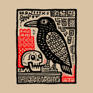 Gothic Raven and Skull - Dark Academia Linocut Print T-Shirt
