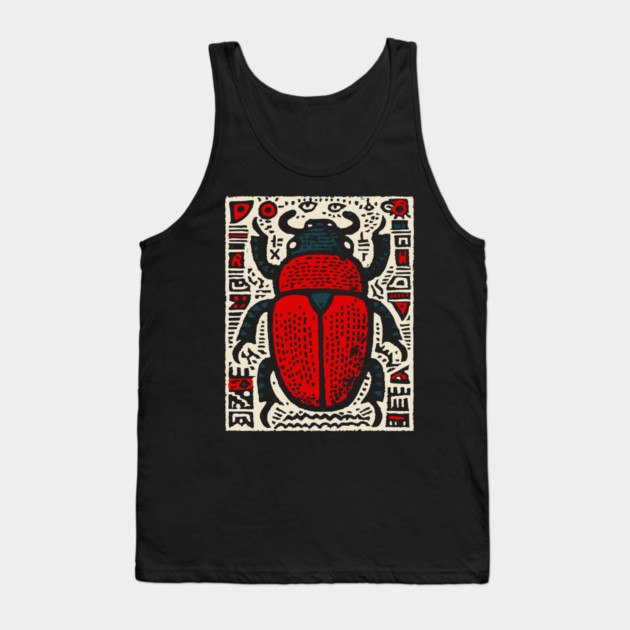 Egyptian Scarab Beetle - Ancient Hieroglyph Linocut Tank Top by TuncGK