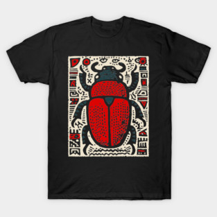 Egyptian Scarab Beetle - Ancient Hieroglyph Linocut T-Shirt