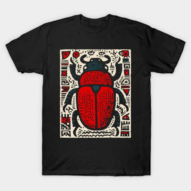 Egyptian Scarab Beetle - Ancient Hieroglyph Linocut T-Shirt by TuncGK