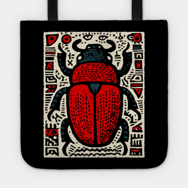 Egyptian Scarab Beetle - Ancient Hieroglyph Linocut Tote by TuncGK