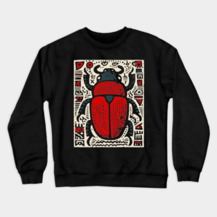 Egyptian Scarab Beetle - Ancient Hieroglyph Linocut Crewneck Sweatshirt