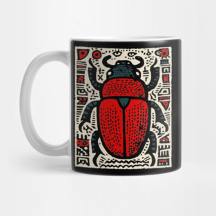 Egyptian Scarab Beetle - Ancient Hieroglyph Linocut Mug