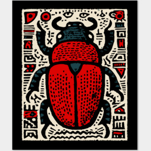 Egyptian Scarab Beetle - Ancient Hieroglyph Linocut Posters and Art