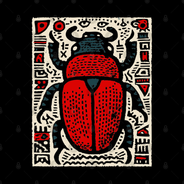 Egyptian Scarab Beetle - Ancient Hieroglyph Linocut by TuncGK