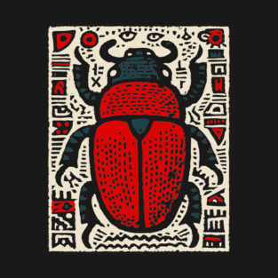 Egyptian Scarab Beetle - Ancient Hieroglyph Linocut T-Shirt