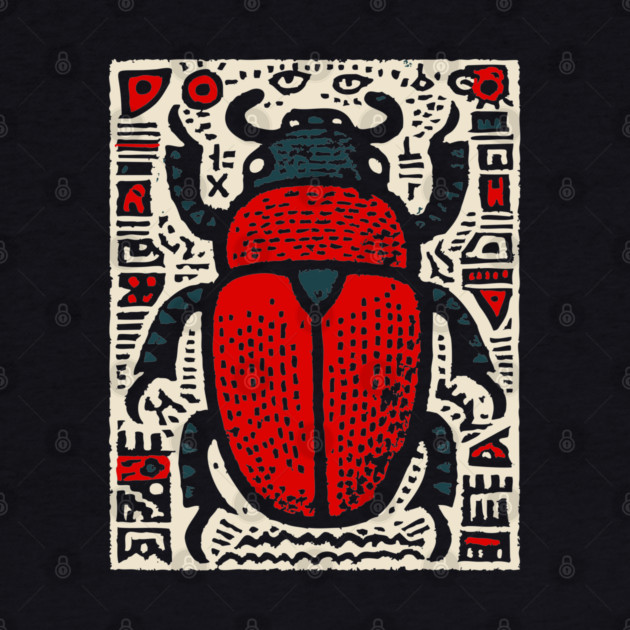 Egyptian Scarab Beetle - Ancient Hieroglyph Linocut by TuncGK