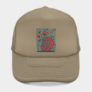 Cottagecore Snail Shell Garden - Botanical Linocut Hat